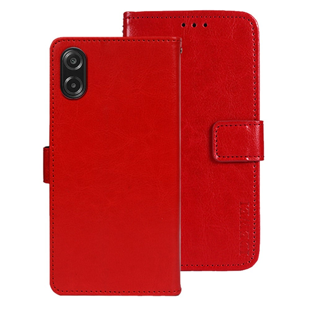 IDEWEI För Samsung Galaxy A08 5G / A08 4G / A07 5G / A07 4G Stativskal Läderfodral med Crazy Horse-textur