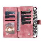 For Samsung Galaxy S21 5G Mandala Flower Imprinted Full Coverage PU Leather Phone Cover Stand with Multiple Card Slots Zipper Pocket Wallet Case