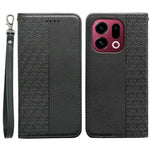 For Oppo Find X9 5G Wallet Phone Case Checkered Pattern Imprint Leather Flip Cover with Wrist Strap