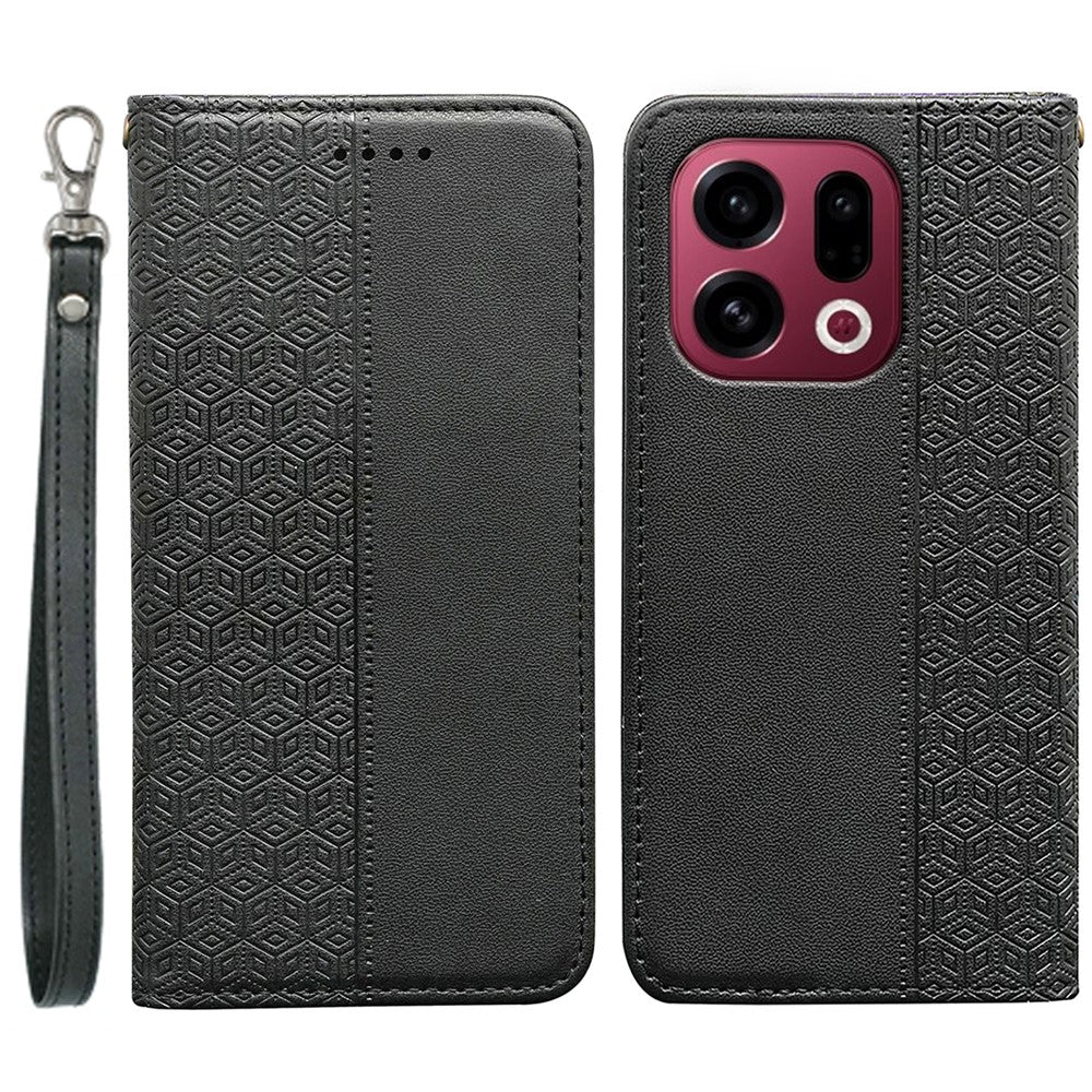 For Oppo Find X9 5G Wallet Phone Case Checkered Pattern Imprint Leather Flip Cover with Wrist Strap