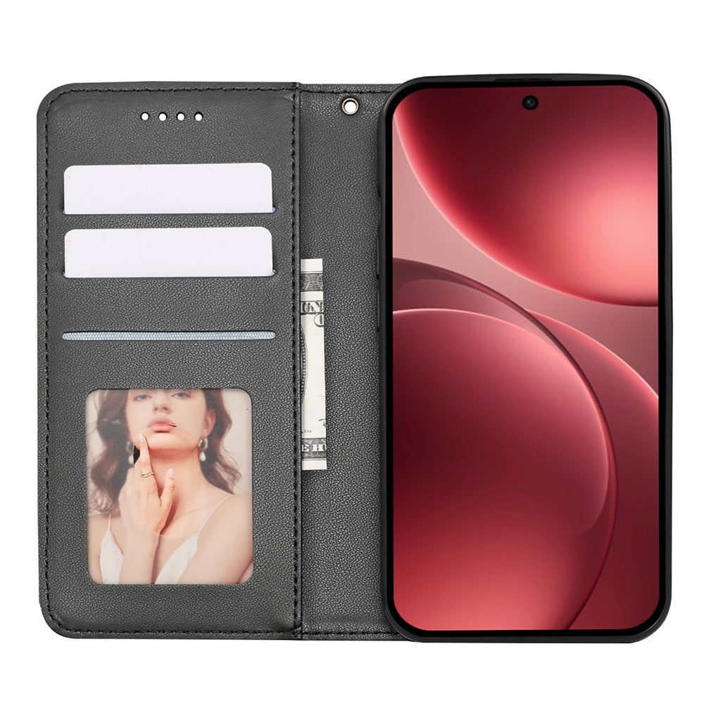For Oppo Find X9 5G Wallet Phone Case Checkered Pattern Imprint Leather Flip Cover with Wrist Strap
