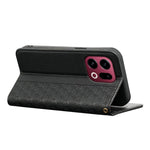 For Oppo Find X9 5G Wallet Phone Case Checkered Pattern Imprint Leather Flip Cover with Wrist Strap