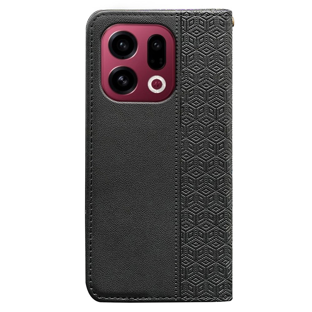 For Oppo Find X9 5G Wallet Phone Case Checkered Pattern Imprint Leather Flip Cover with Wrist Strap
