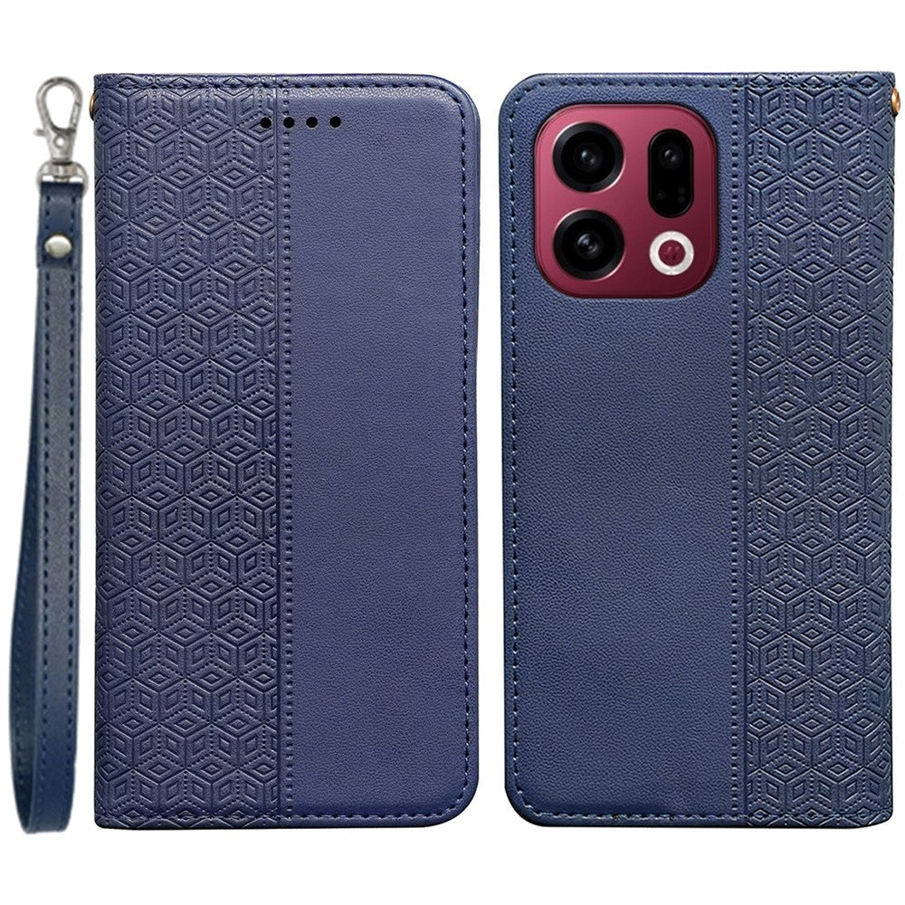For Oppo Find X9 5G Wallet Phone Case Checkered Pattern Imprint Leather Flip Cover with Wrist Strap