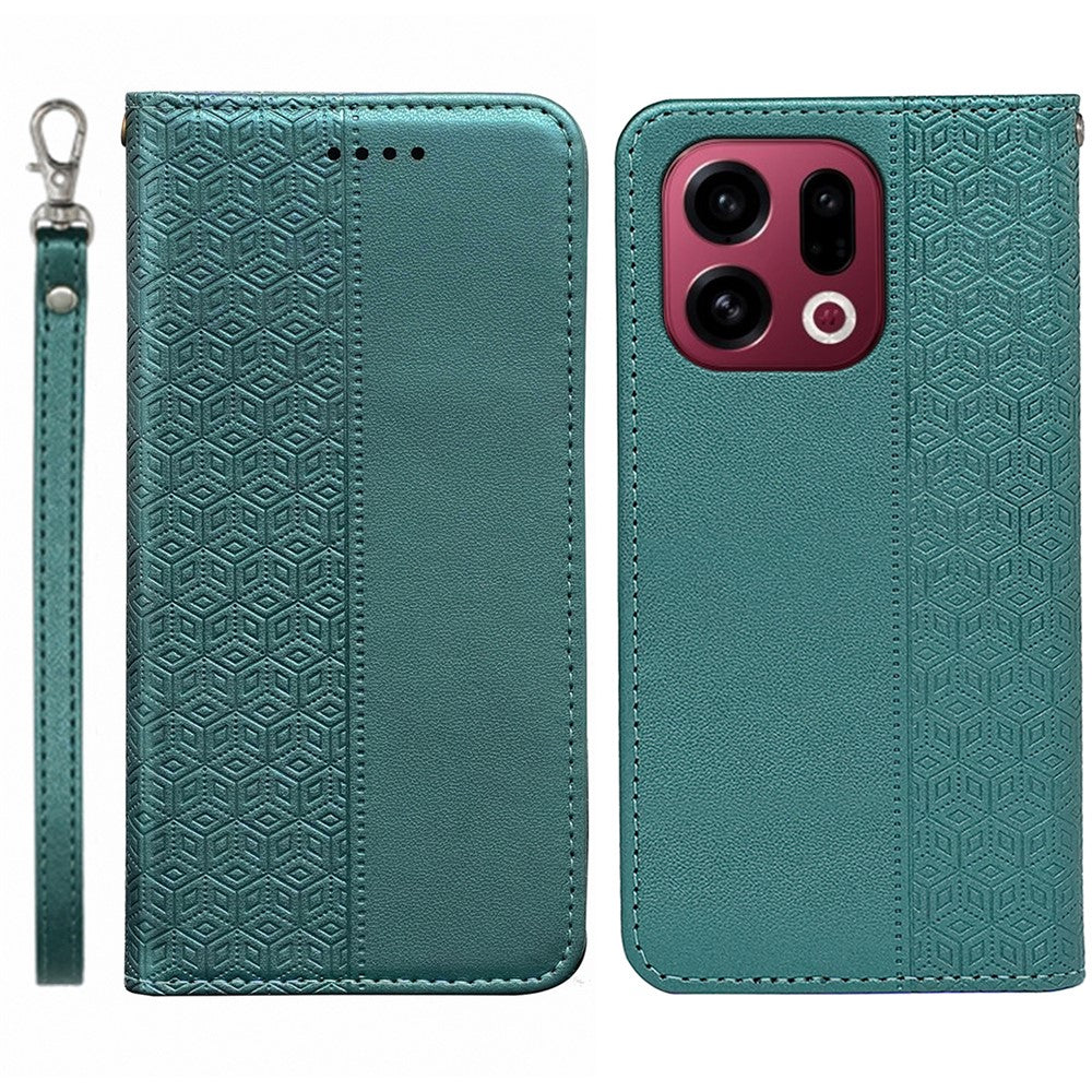 For Oppo Find X9 5G Wallet Phone Case Checkered Pattern Imprint Leather Flip Cover with Wrist Strap