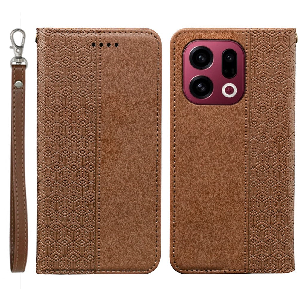 For Oppo Find X9 5G Wallet Phone Case Checkered Pattern Imprint Leather Flip Cover with Wrist Strap