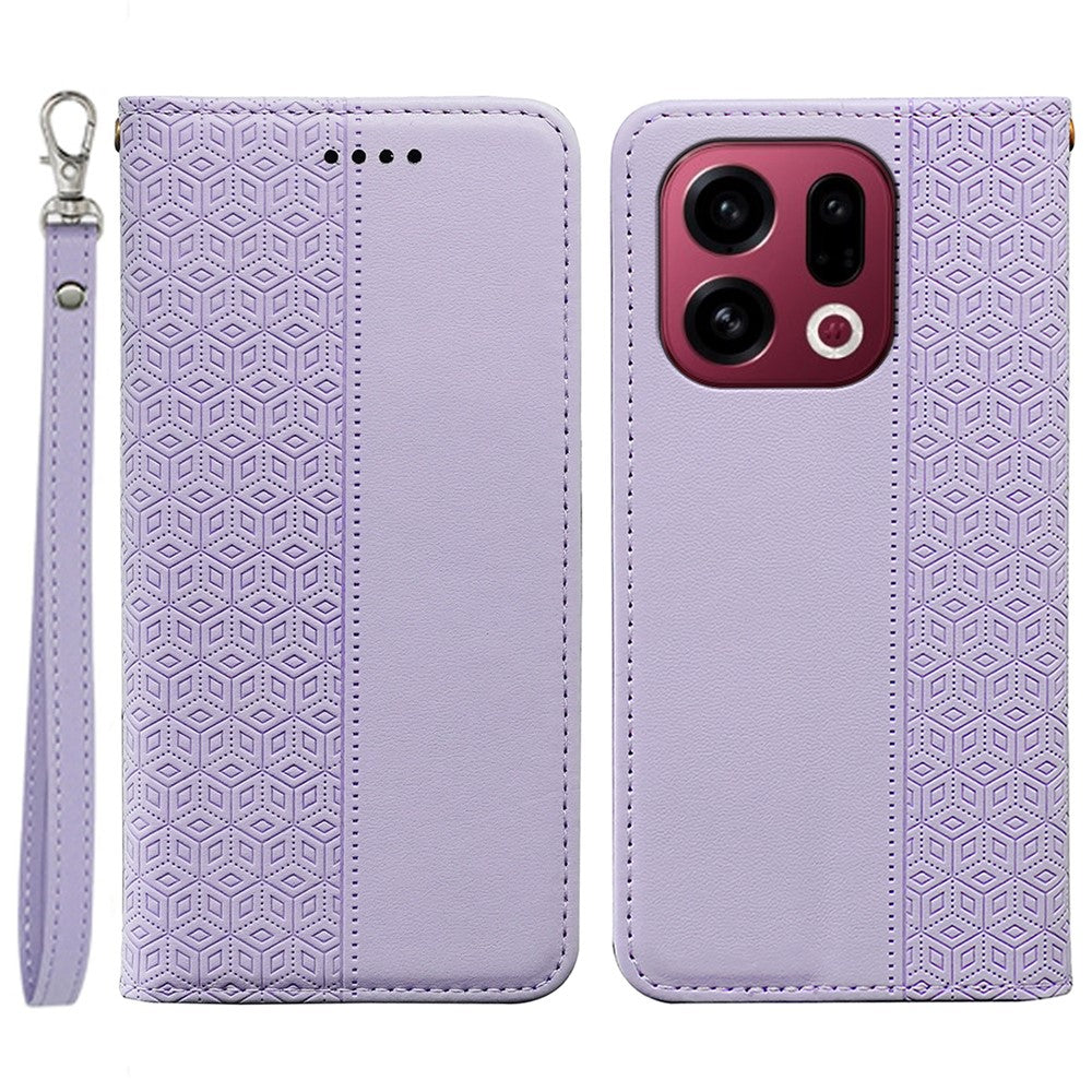 For Oppo Find X9 5G Wallet Phone Case Checkered Pattern Imprint Leather Flip Cover with Wrist Strap
