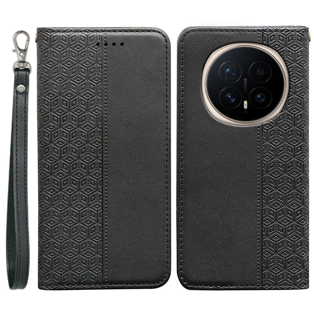 For Honor Magic8 5G Wallet Phone Case Checkered Pattern Imprint Leather Flip Cover with Wrist Strap