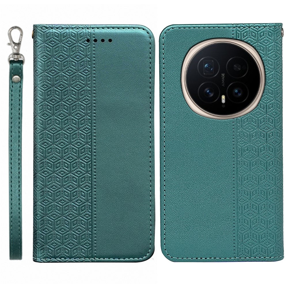 For Honor Magic8 5G Wallet Phone Case Checkered Pattern Imprint Leather Flip Cover with Wrist Strap