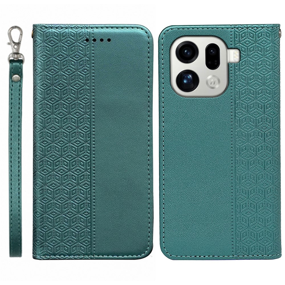 For Oppo Find X9 Pro 5G Wallet Phone Case Checkered Pattern Imprint Leather Flip Cover with Wrist Strap