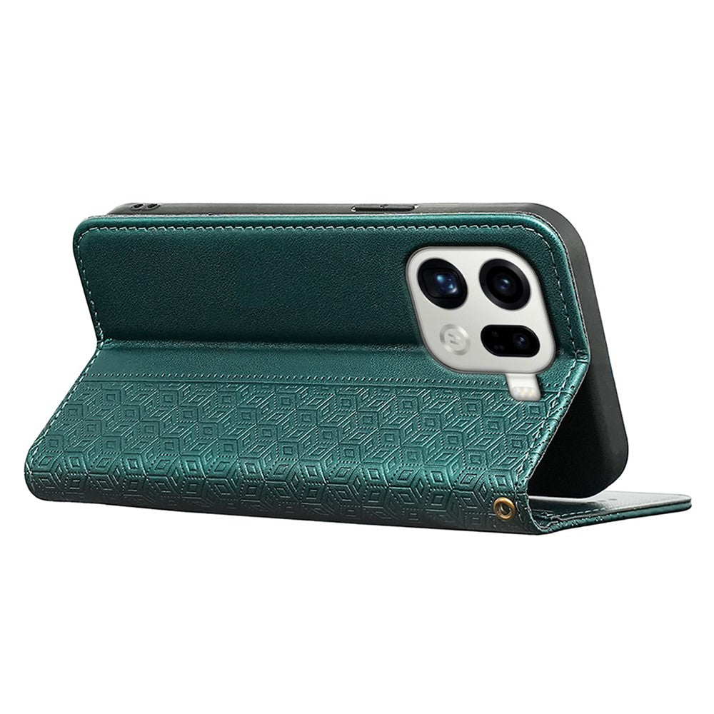 For Oppo Find X9 Pro 5G Wallet Phone Case Checkered Pattern Imprint Leather Flip Cover with Wrist Strap