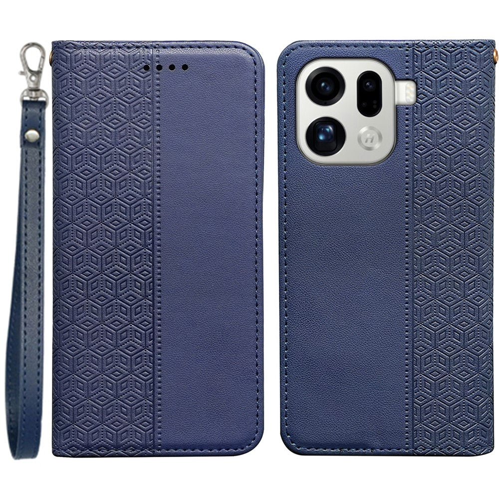 For Oppo Find X9 Pro 5G Wallet Phone Case Checkered Pattern Imprint Leather Flip Cover with Wrist Strap