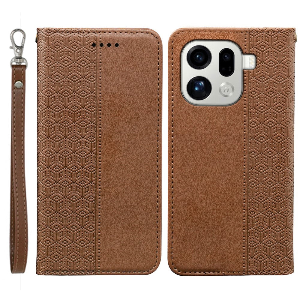 For Oppo Find X9 Pro 5G Wallet Phone Case Checkered Pattern Imprint Leather Flip Cover with Wrist Strap