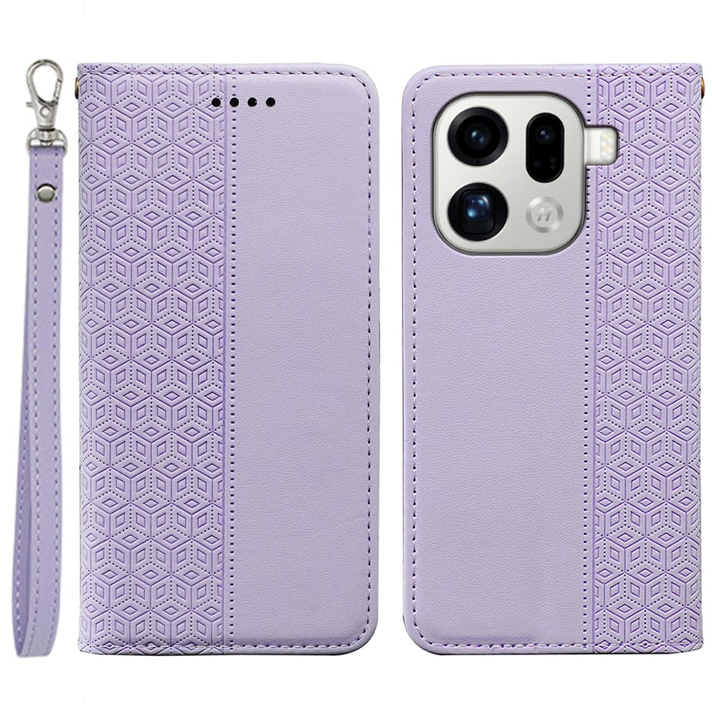 For Oppo Find X9 Pro 5G Wallet Phone Case Checkered Pattern Imprint Leather Flip Cover with Wrist Strap