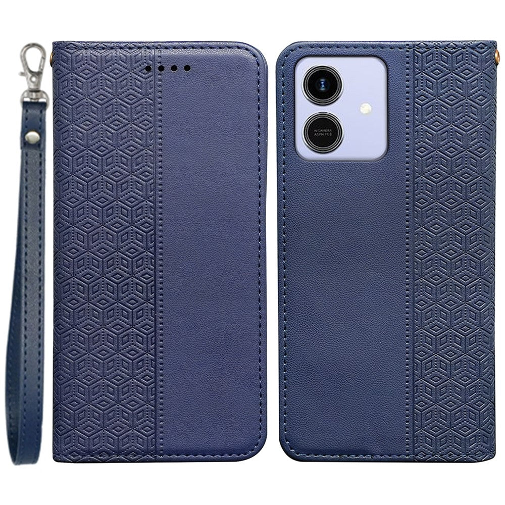 For Honor Play10 4G (Global) Wallet Phone Case Checkered Pattern Imprint Leather Flip Cover with Wrist Strap