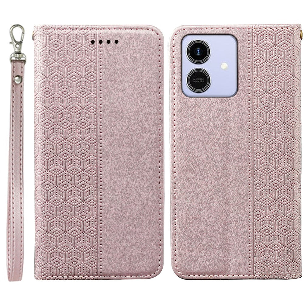 For Honor Play10 4G (Global) Wallet Phone Case Checkered Pattern Imprint Leather Flip Cover with Wrist Strap