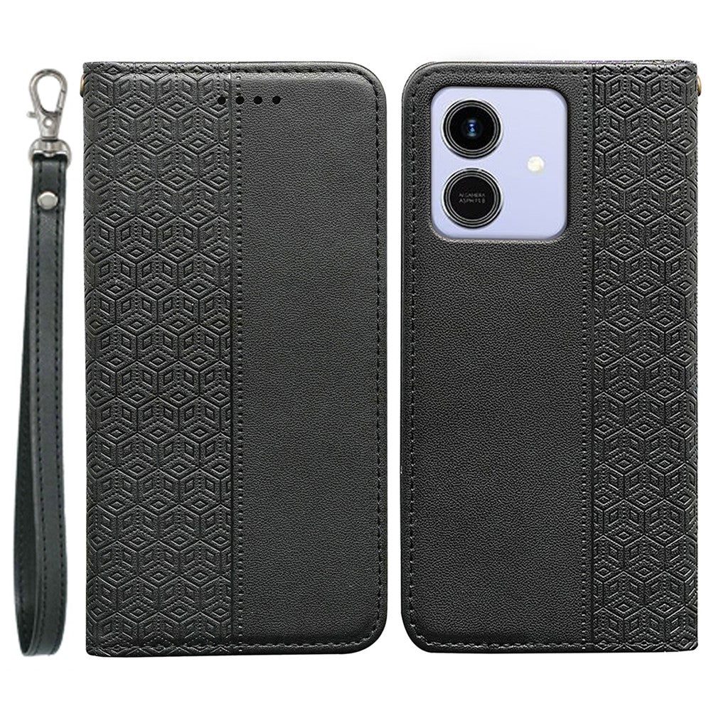 For Honor Play10 4G (Global) Wallet Phone Case Checkered Pattern Imprint Leather Flip Cover with Wrist Strap
