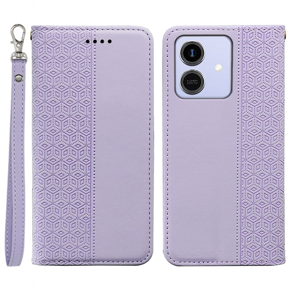 For Honor Play10 4G (Global) Wallet Phone Case Checkered Pattern Imprint Leather Flip Cover with Wrist Strap