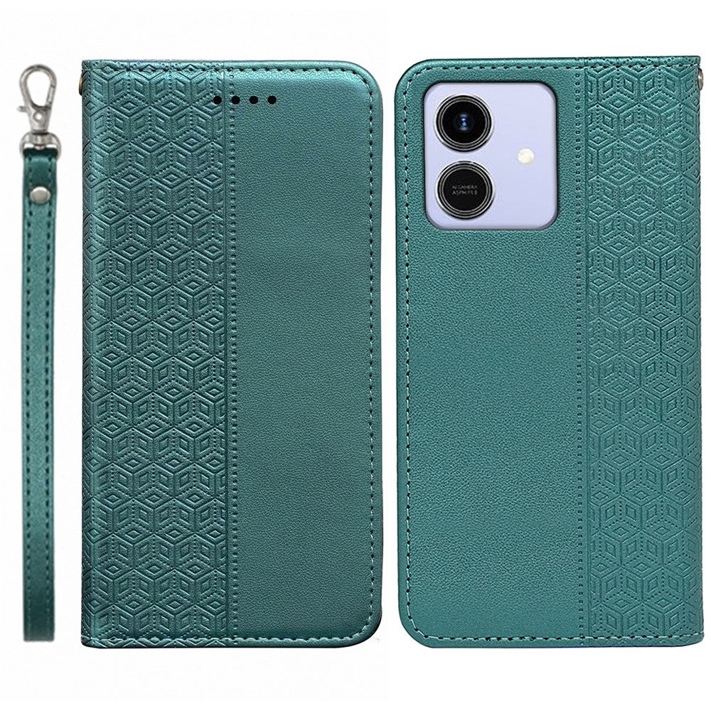 For Honor Play10 4G (Global) Wallet Phone Case Checkered Pattern Imprint Leather Flip Cover with Wrist Strap
