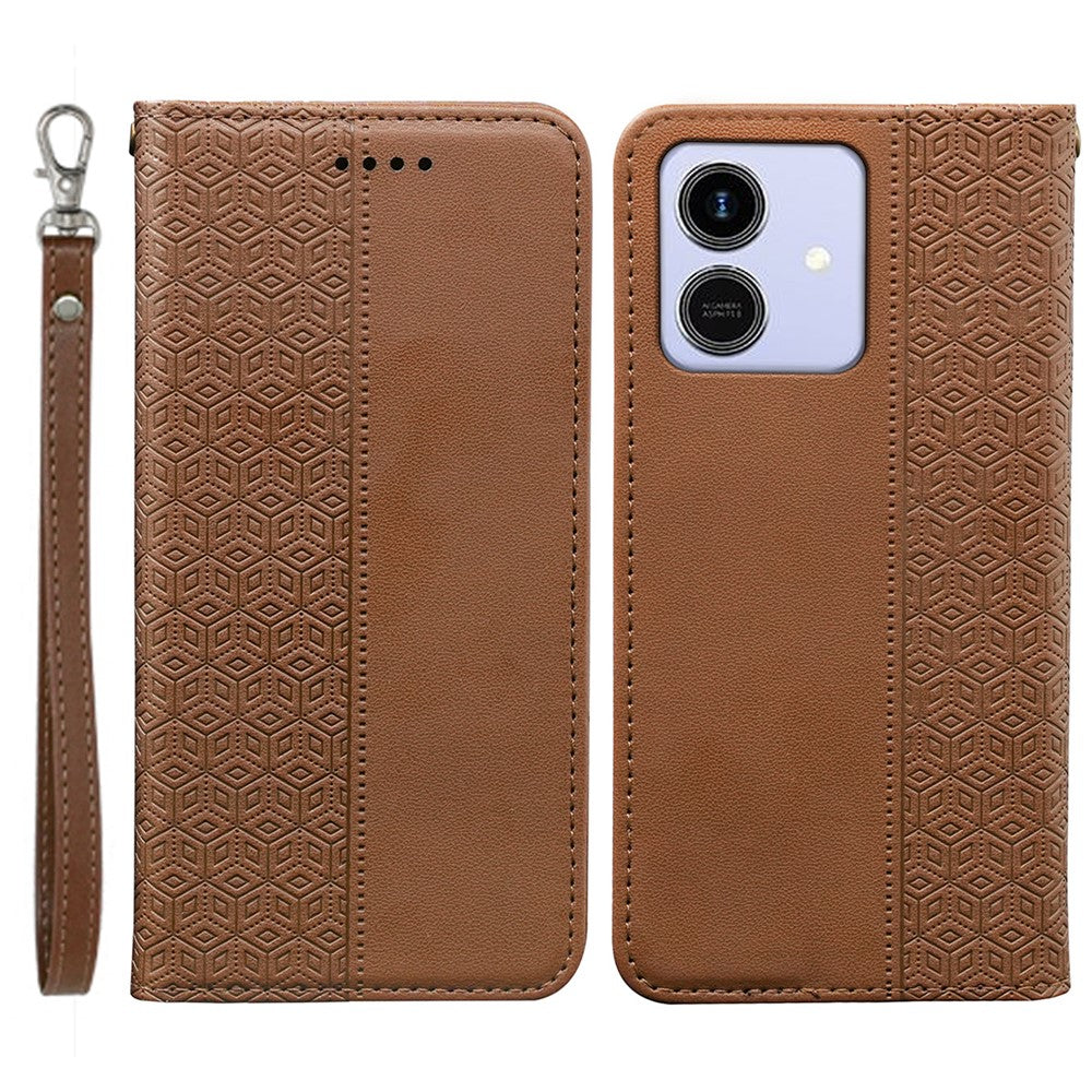For Honor Play10 4G (Global) Wallet Phone Case Checkered Pattern Imprint Leather Flip Cover with Wrist Strap