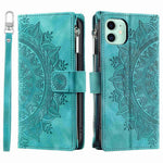 For iPhone 11 6.1 inch Mandala Flower Imprinted PU Leather Phone Cover Foldable Stand with Multiple Card Slots Zipper Pocket Wallet Case
