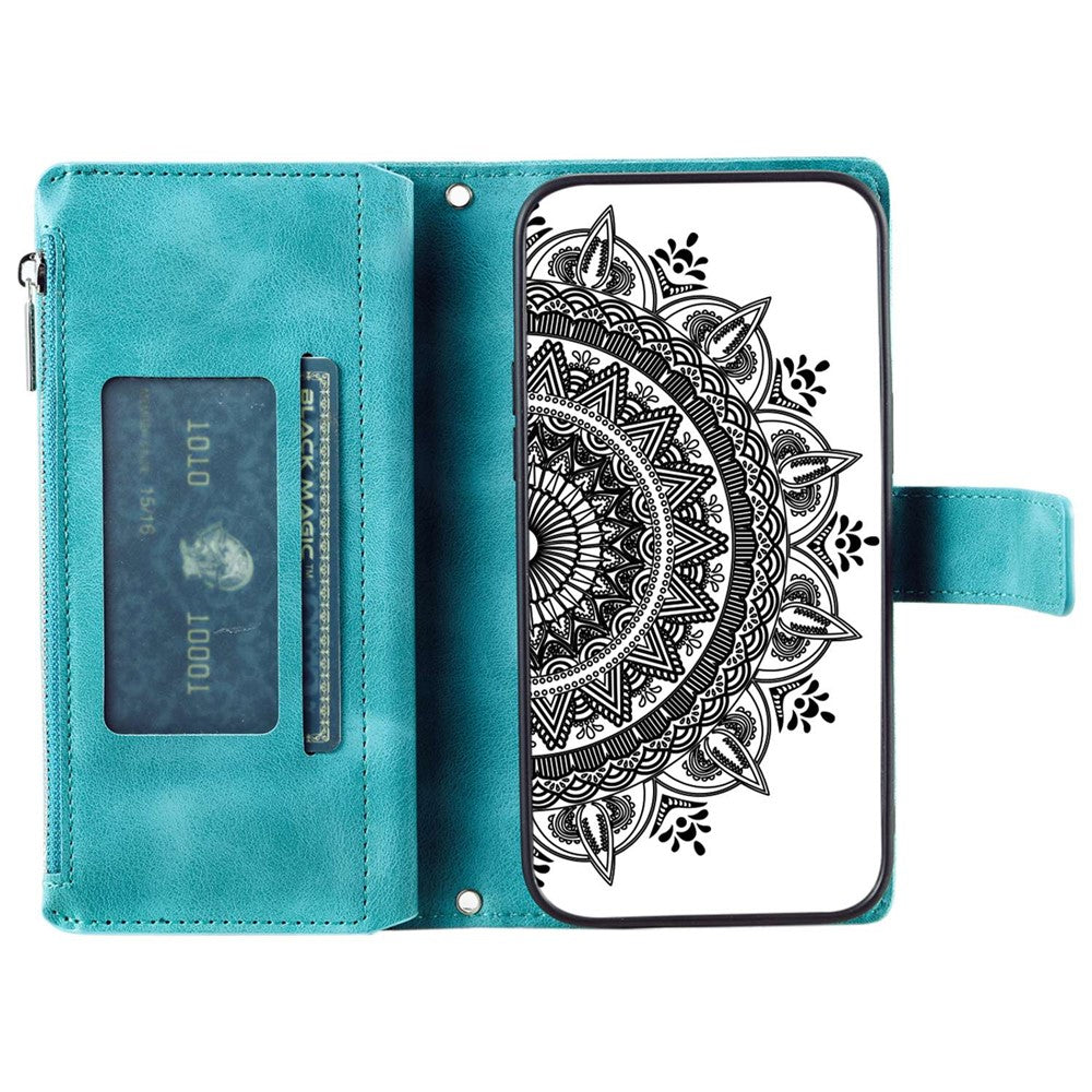 For iPhone 11 6.1 inch Mandala Flower Imprinted PU Leather Phone Cover Foldable Stand with Multiple Card Slots Zipper Pocket Wallet Case