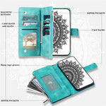 For iPhone 11 6.1 inch Mandala Flower Imprinted PU Leather Phone Cover Foldable Stand with Multiple Card Slots Zipper Pocket Wallet Case