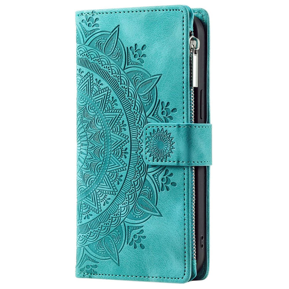 For iPhone 11 6.1 inch Mandala Flower Imprinted PU Leather Phone Cover Foldable Stand with Multiple Card Slots Zipper Pocket Wallet Case