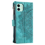 For iPhone 11 6.1 inch Mandala Flower Imprinted PU Leather Phone Cover Foldable Stand with Multiple Card Slots Zipper Pocket Wallet Case