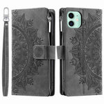 For iPhone 11 6.1 inch Mandala Flower Imprinted PU Leather Phone Cover Foldable Stand with Multiple Card Slots Zipper Pocket Wallet Case