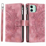 For iPhone 11 6.1 inch Mandala Flower Imprinted PU Leather Phone Cover Foldable Stand with Multiple Card Slots Zipper Pocket Wallet Case