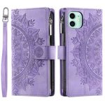 For iPhone 11 6.1 inch Mandala Flower Imprinted PU Leather Phone Cover Foldable Stand with Multiple Card Slots Zipper Pocket Wallet Case