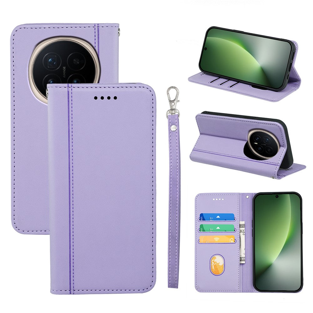 For Honor Magic8 5G Wallet Case Magnetic Closing PU Leather Phone Cover with Wrist Strap
