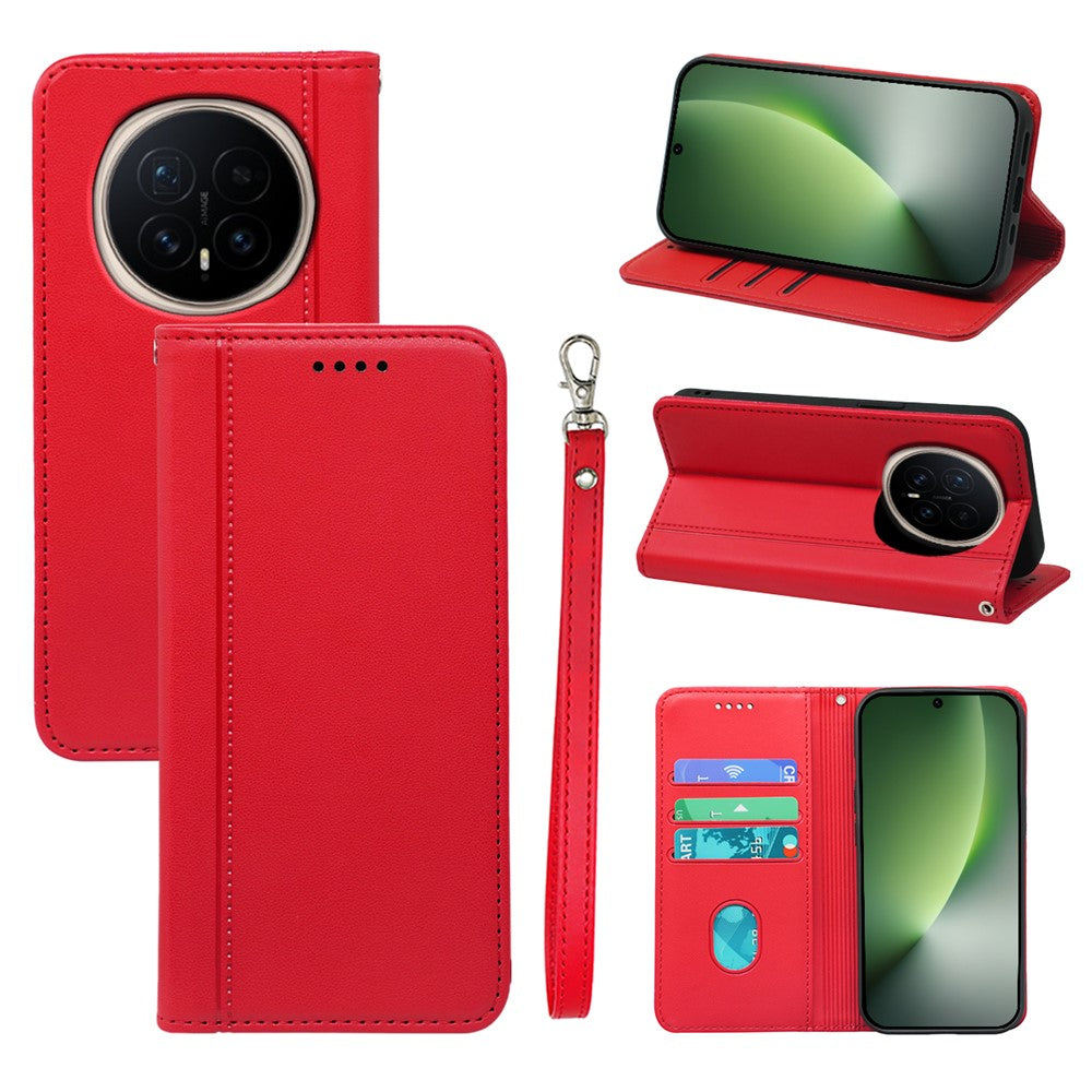 For Honor Magic8 5G Wallet Case Magnetic Closing PU Leather Phone Cover with Wrist Strap