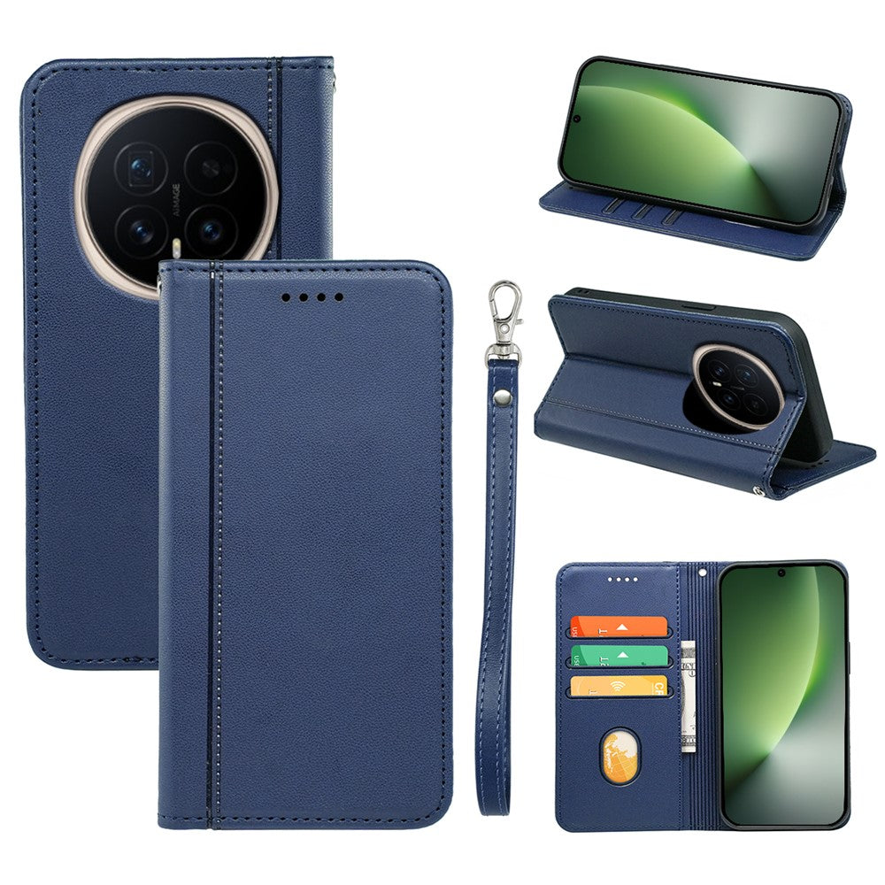 For Honor Magic8 5G Wallet Case Magnetic Closing PU Leather Phone Cover with Wrist Strap