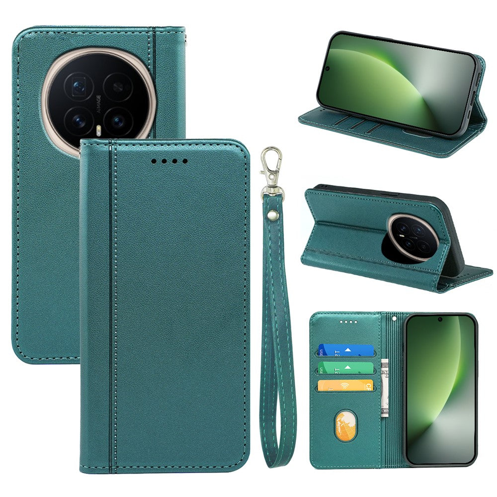 For Honor Magic8 5G Wallet Case Magnetic Closing PU Leather Phone Cover with Wrist Strap