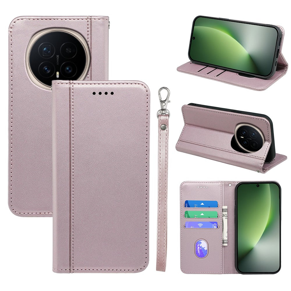 For Honor Magic8 5G Wallet Case Magnetic Closing PU Leather Phone Cover with Wrist Strap