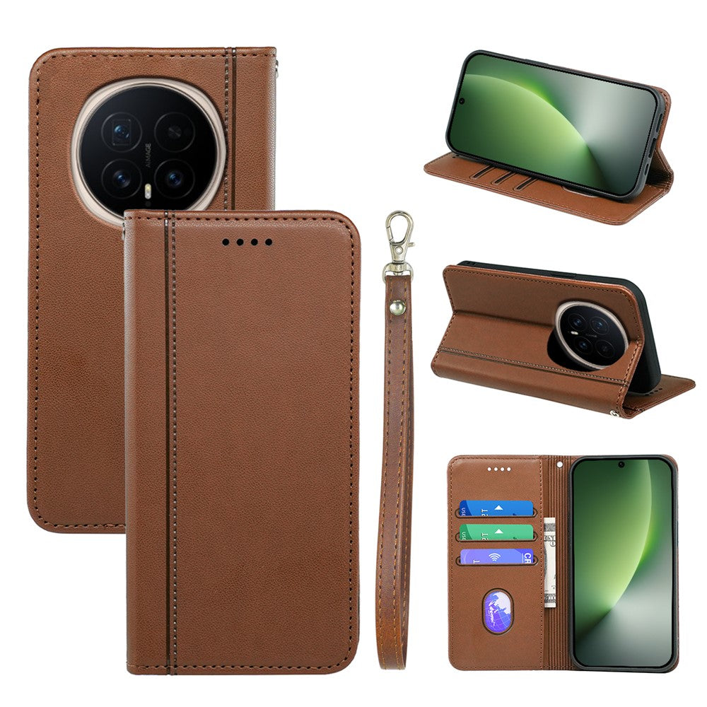 For Honor Magic8 5G Wallet Case Magnetic Closing PU Leather Phone Cover with Wrist Strap