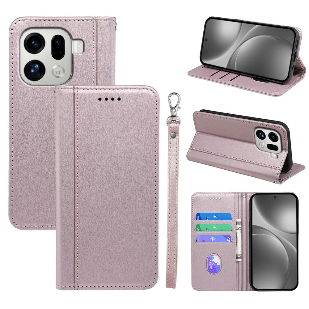 Til Oppo Find X9 Pro 5G Pung Etui Magnetisk Lukning PU Læder Telefoncover med Håndledsrem