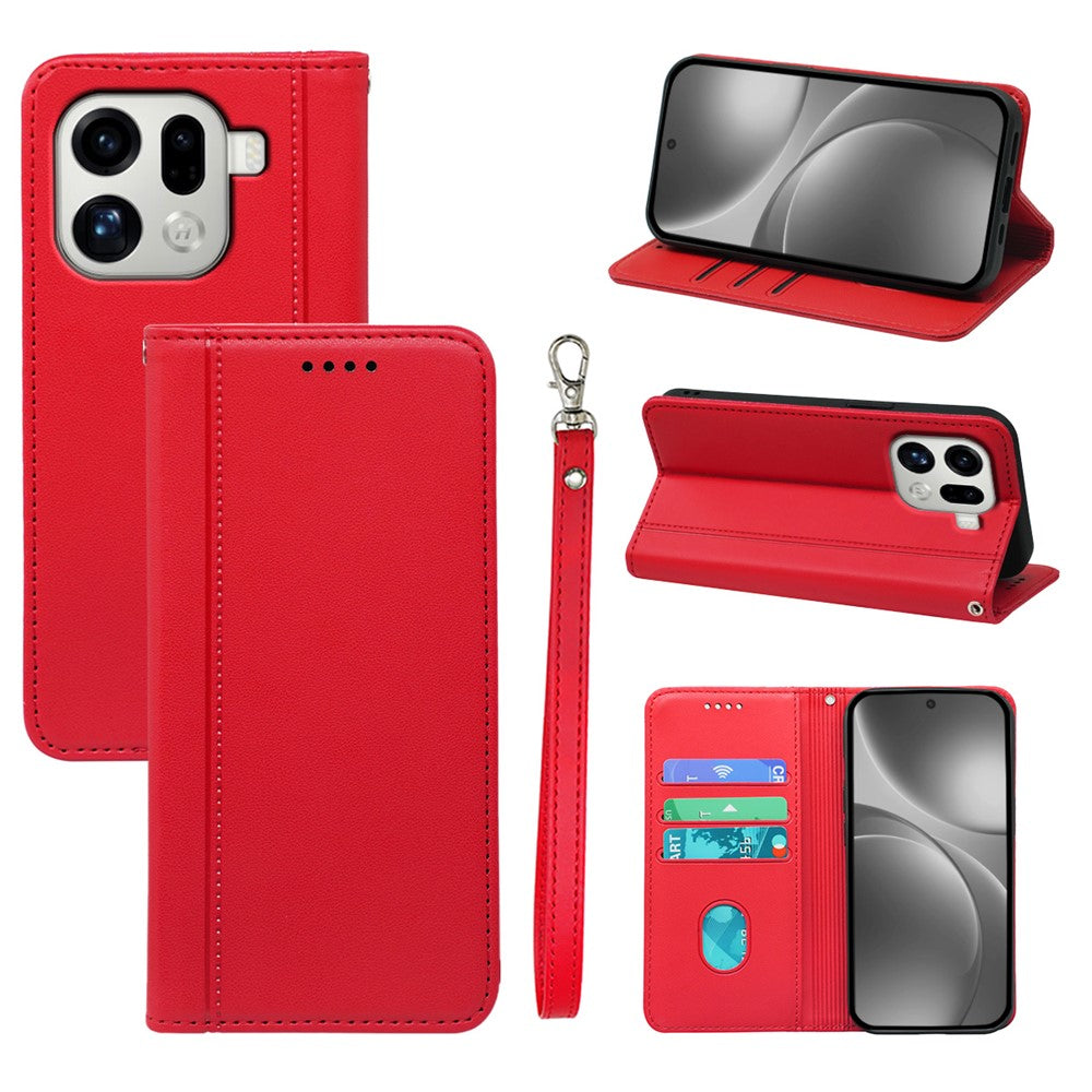Til Oppo Find X9 Pro 5G Pung Etui Magnetisk Lukning PU Læder Telefoncover med Håndledsrem