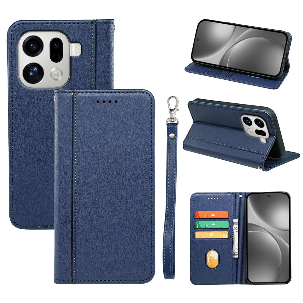 Til Oppo Find X9 Pro 5G Pung Etui Magnetisk Lukning PU Læder Telefoncover med Håndledsrem