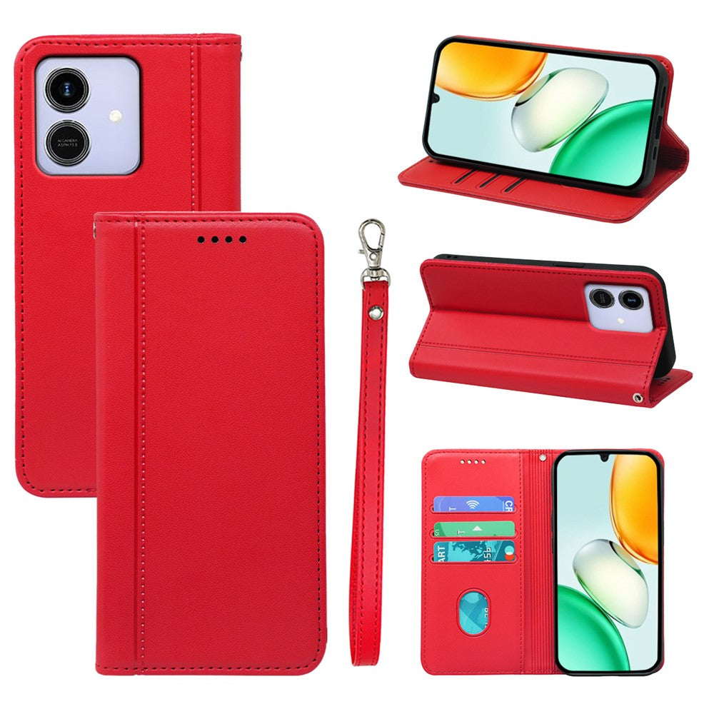 For Honor Play10 4G Wallet Case Magnetic Closing PU Leather Phone Cover with Wrist Strap