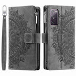 Samsung Galaxy S20 FE 4G / 5G / S20 FE 2022 / S20 Lite, Mobilskal med dragkedja, Fallskyddande PU-läder, Mandala-blomma, Stativ, Flera Kortfacks, Plånbok