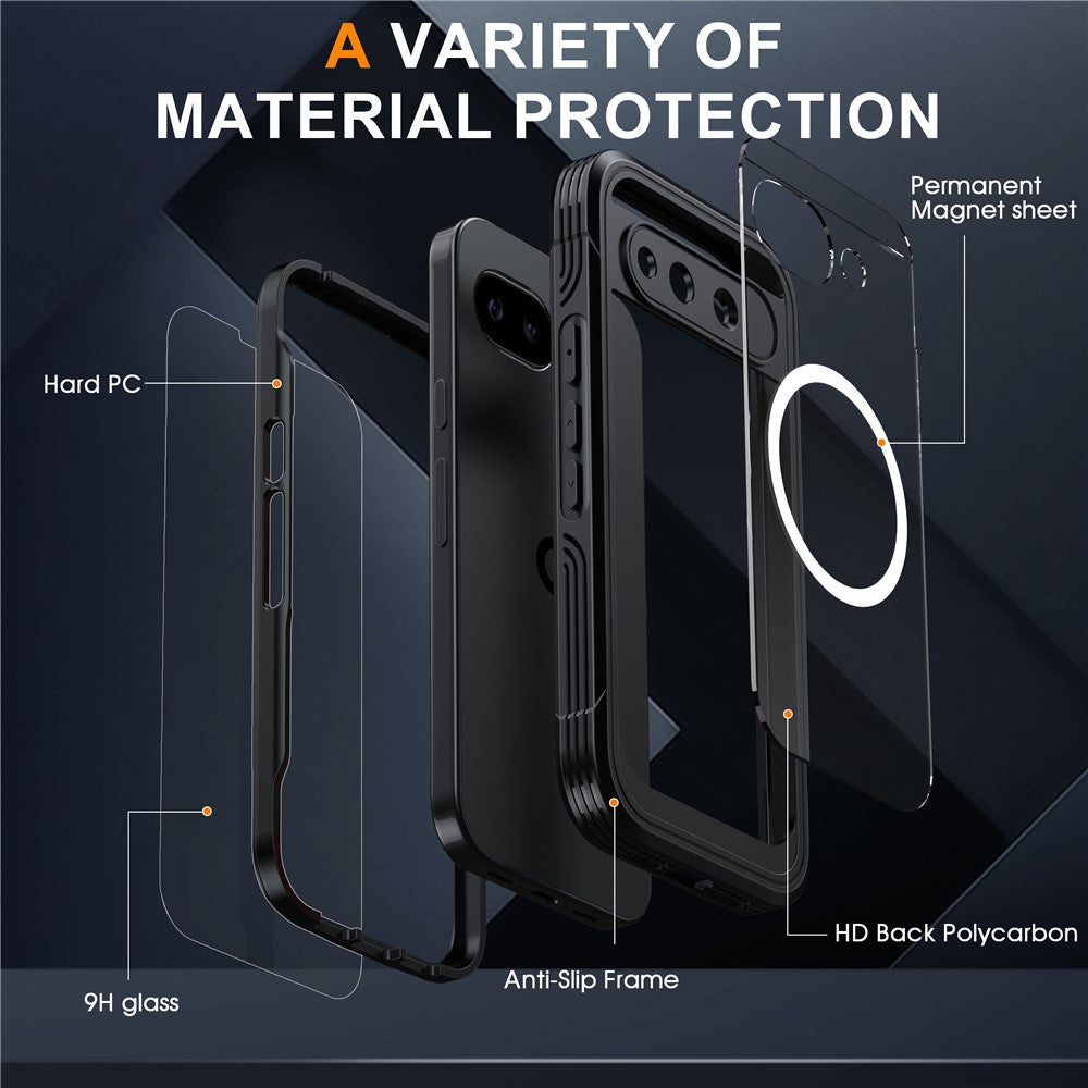 Til Google Pixel 10a Magnetisk Cover PC + TPU Telefoncover med Hærdet Glas Skærmfilm
