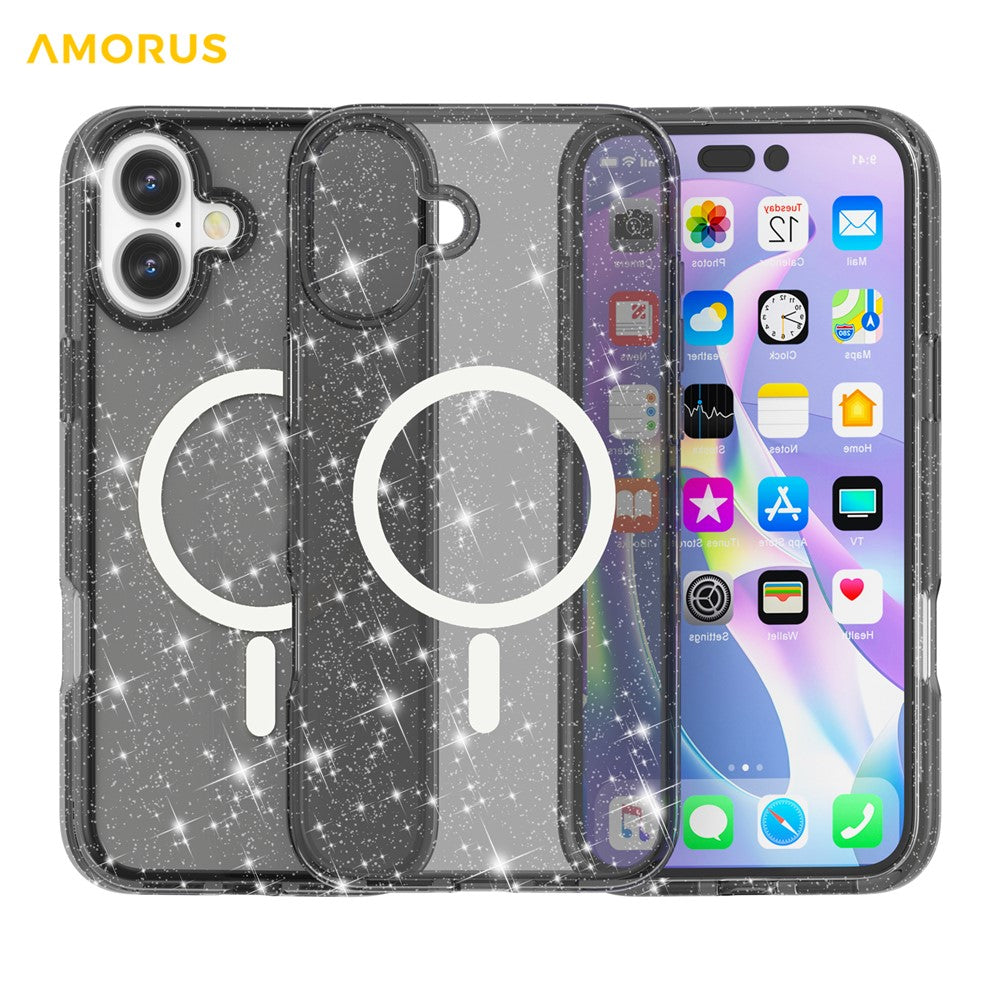 AMORUS For iPhone 17 Magnetic Case Compatible with MagSafe Glitter Powder PC + TPU Phone Cover