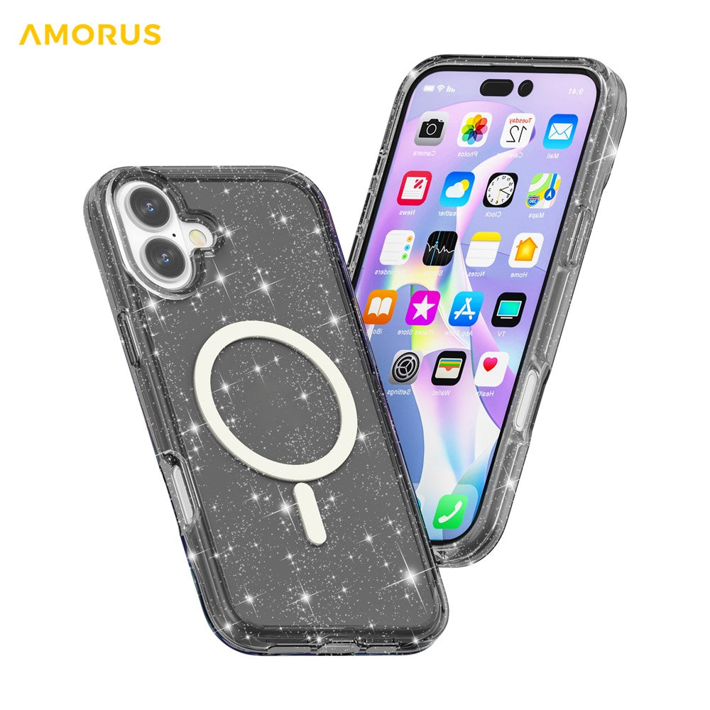 AMORUS For iPhone 17 Magnetic Case Compatible with MagSafe Glitter Powder PC + TPU Phone Cover