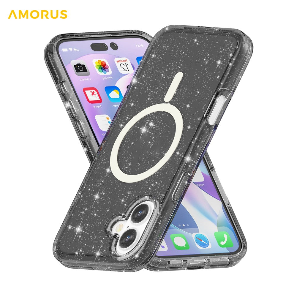 AMORUS For iPhone 17 Magnetic Case Compatible with MagSafe Glitter Powder PC + TPU Phone Cover