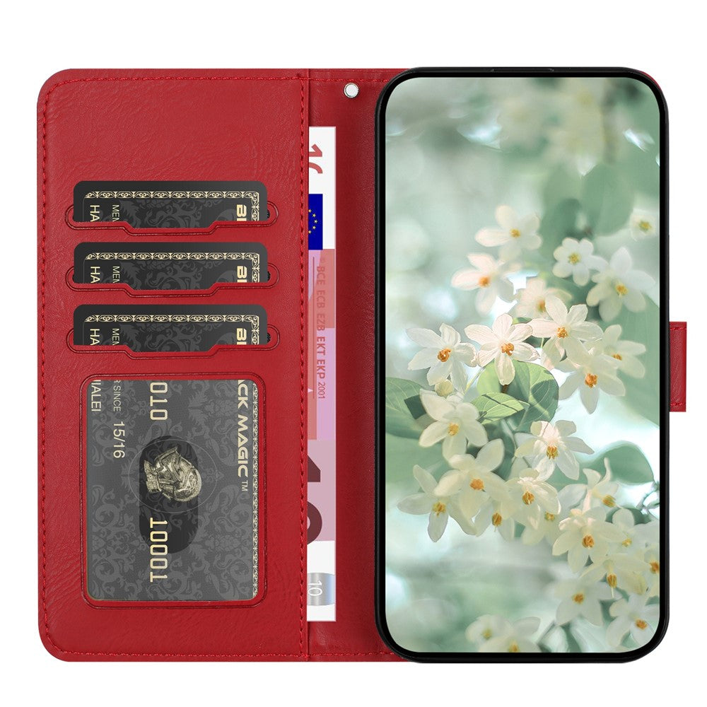 Samsung Galaxy A57 5G-skal med blommönster, läder, plånboksfodral med handledsrem