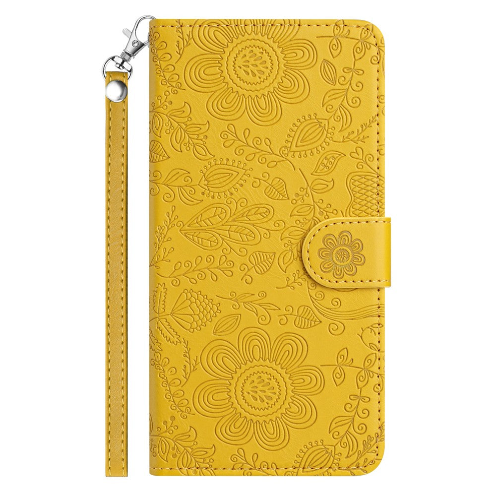 Til Samsung Galaxy A37 5G Etui Blomsterpræg Læder Flip Cover med Håndrem