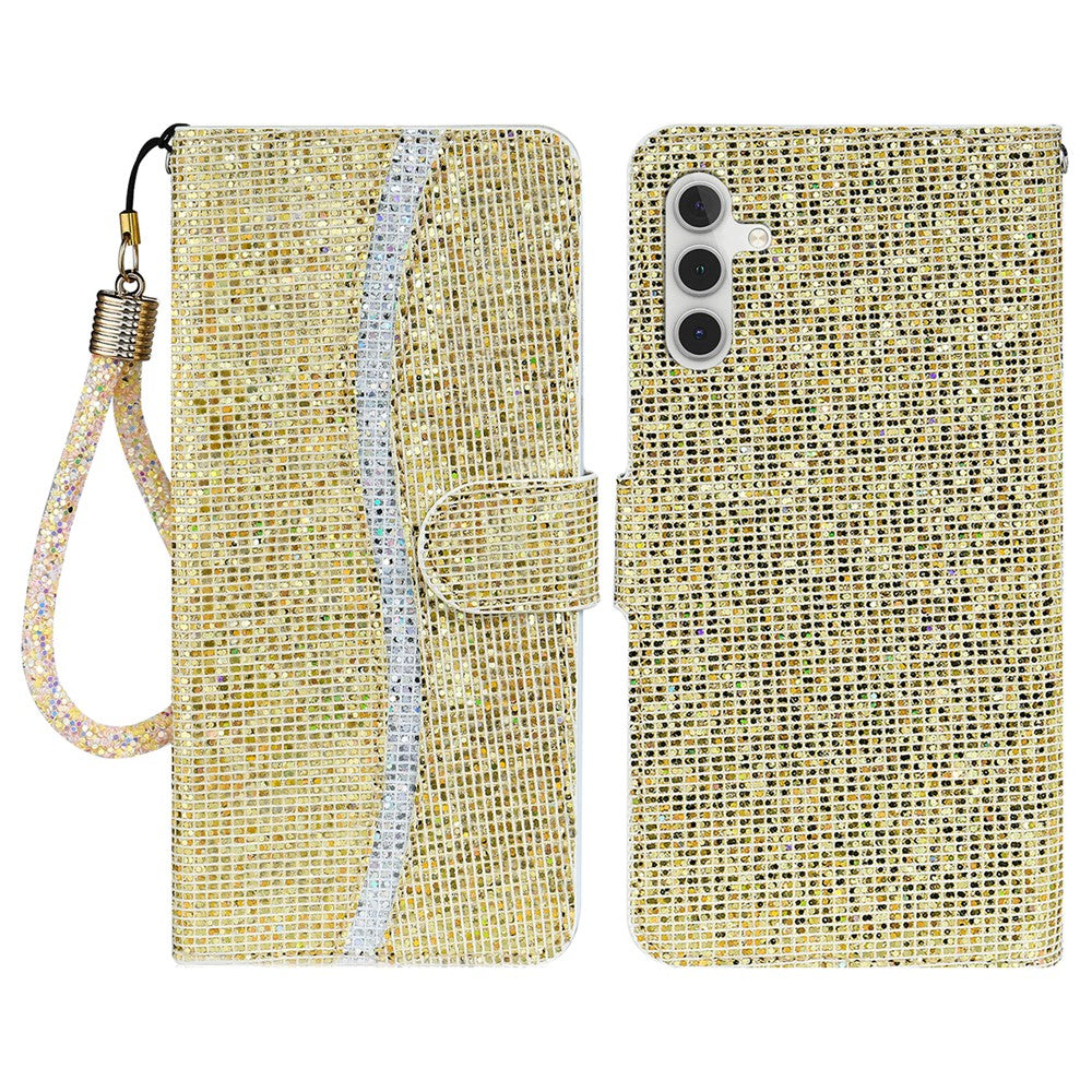 Samsung Galaxy S26-skal i PU-läder, plånbok med korthållare, glitter, mobilskal